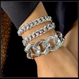 NEW CHUNKY STATEMENT SILVER CHAIN LINK BRACELET
